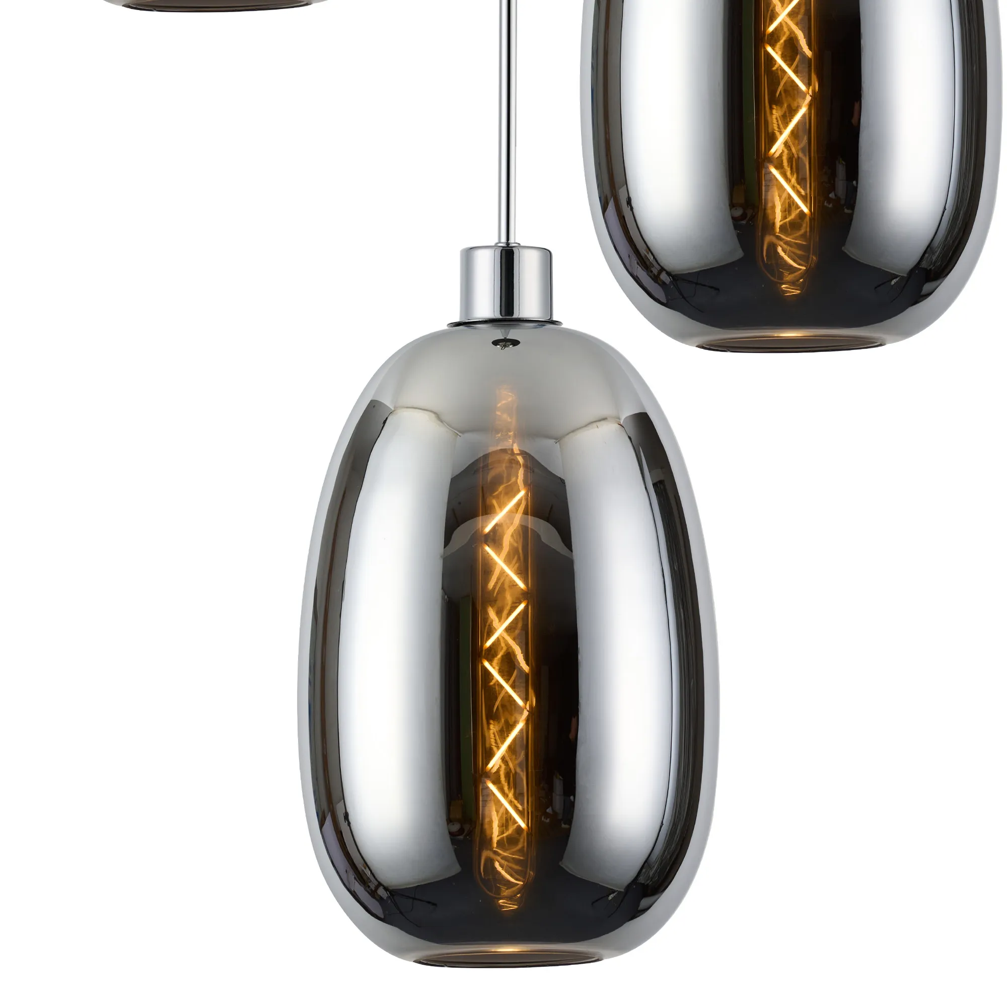 Lori 40cm Round Pendant, 3 Light Adjustable E27, Polished Chrome/Chrome Slim Curved Trapezium Shades DK1268  Deco Lori Polished Chrome